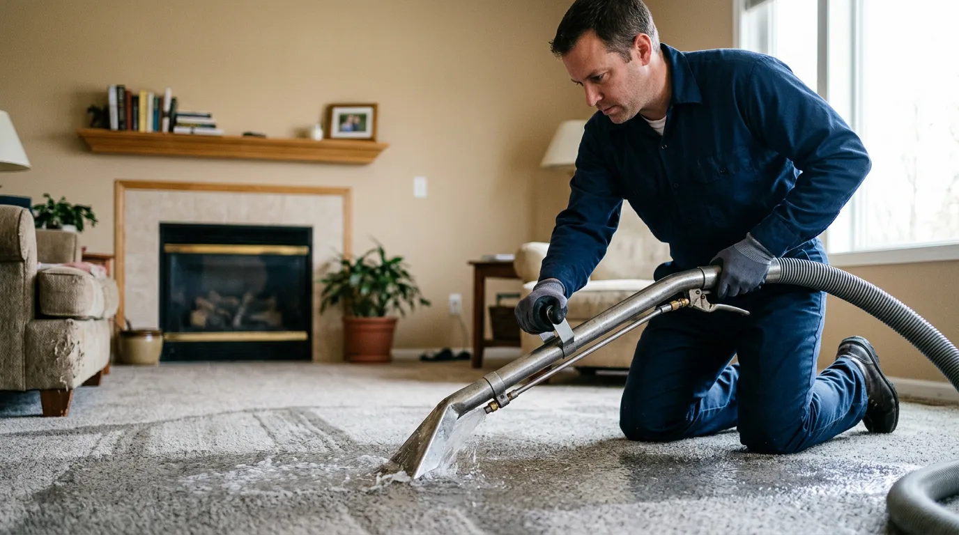 Water damage restoration technician working near Dewey, IL